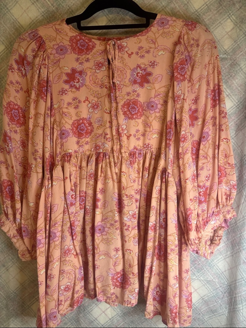 Easel Pink Floral Tie-Front Peasant Blouse